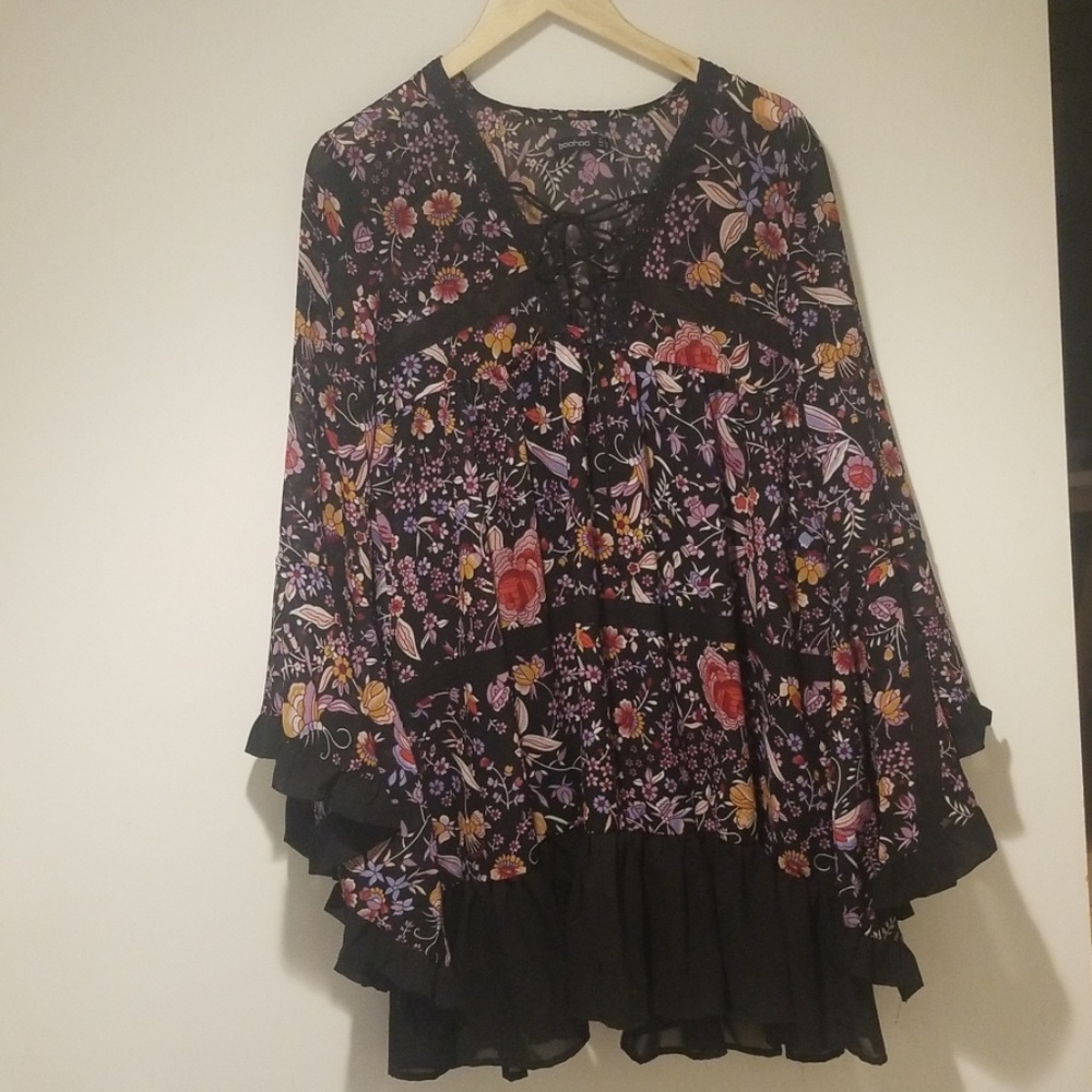 Boho baby doll dress with bell sleeves